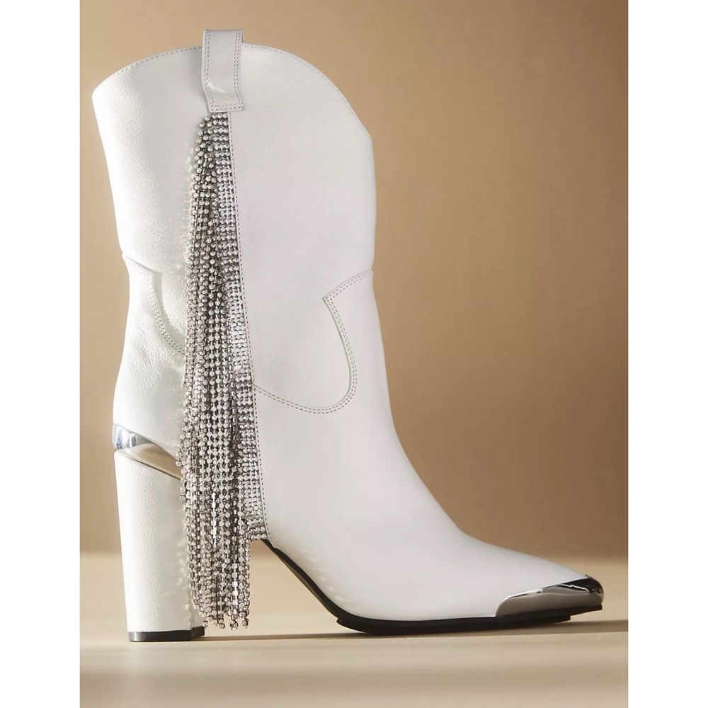 Anthropologie Daniel X Diamond Size 10/40‎ Stagecoach Boots White Fringe Crystal